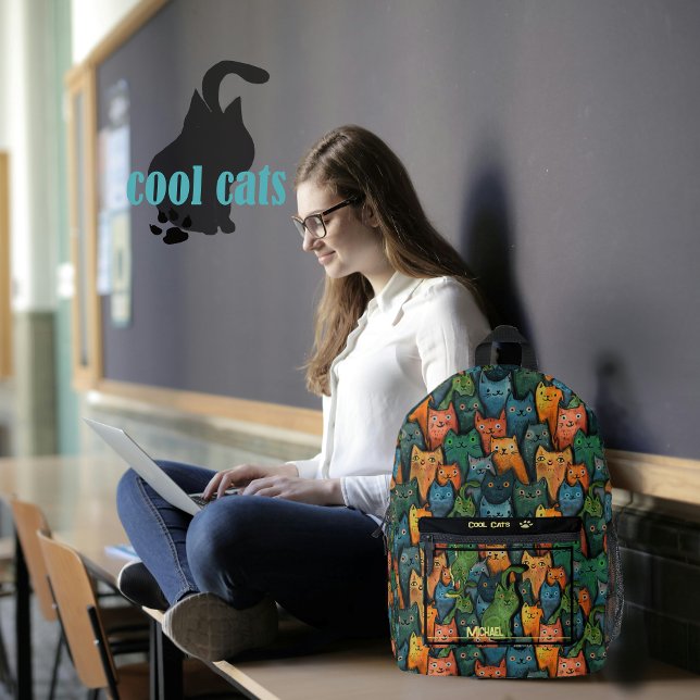 Cool Cats Colorful Cartoon Cat Bedruckter Rucksack (Cool Cats Colorful Cartoon Cat Printed Backpack)