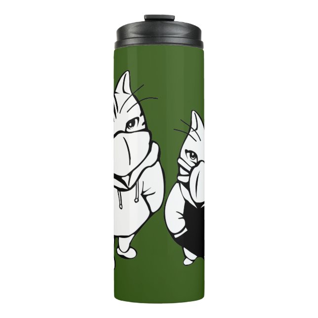 Cool Cats Line Drawing Wearing Face Masks Drinking Thermosbecher (Vorderseite)