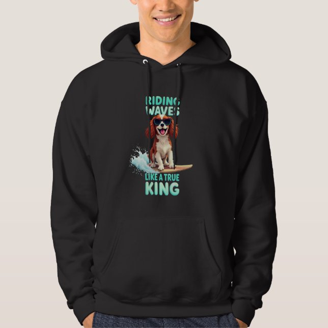 Cool Cavalier King Charles Spaniel Surfing Dog Hoodie (Vorderseite)