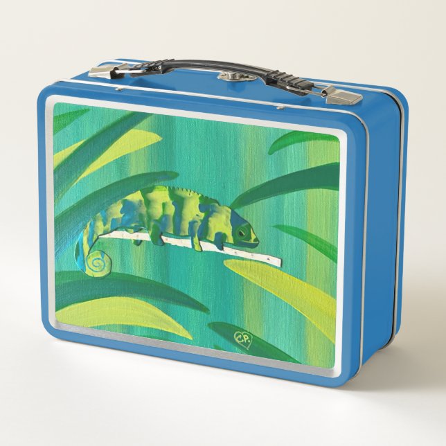 Cool Chameleon Art on Metal Lunch Boxes Metall Brotdose (Rückseite)