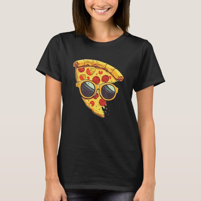 Cool Cheesy Pepperoni Pizza Wearing Sunglasses T-Shirt (Vorderseite)