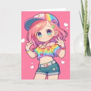Cool Chibi Anime Girl Rainbow Feiertagskarte