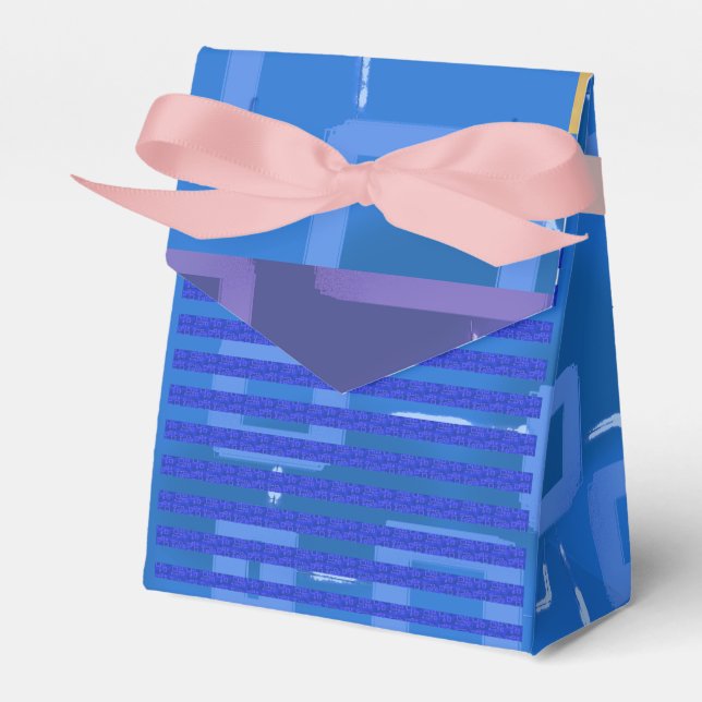 Cool Chic Blue Gold Pink Geometrische Streifen Geschenkschachtel (Vorderseite)