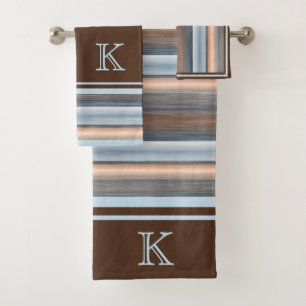 Cool Chic Brown Slate Blue Gray Streifen Badhandtuch Set