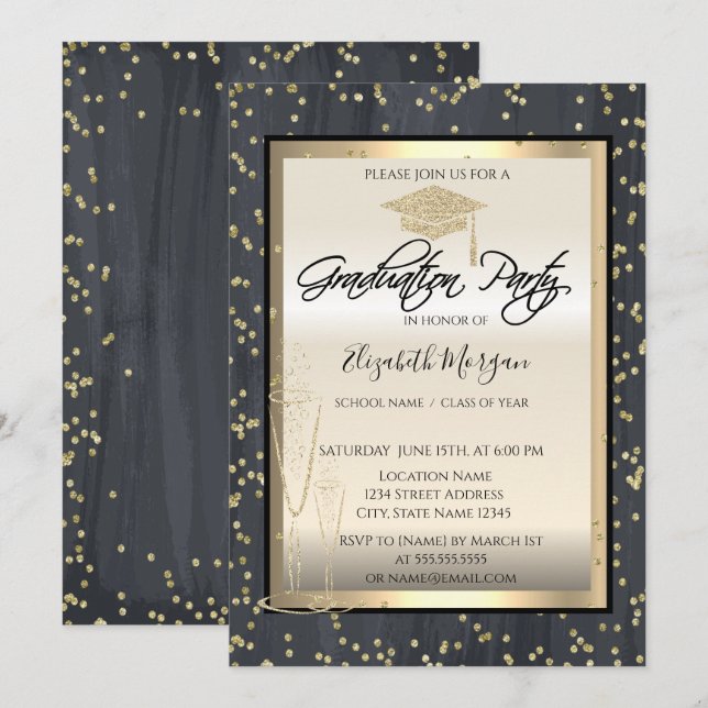 Cool-Chic-Graduierungstafel, Glass-Diamanten-Absch Einladung (Vorne/Hinten)