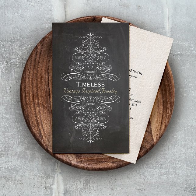 Cool Chic Vintag Rustic Black Chalkboard Visitenkarte (Von Creator hochgeladen)