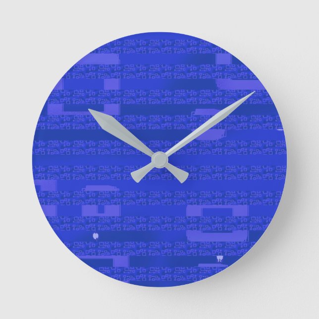 Cool Circuit Blue Geometric Runde Wanduhr (Vorderseite)