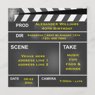 Cool Clapper Board 40. Geburtstag Einladung