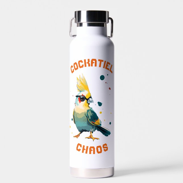 Cool-Cockatil-Gelb-Aquamarin-Orange Trinkflasche (Vorne)