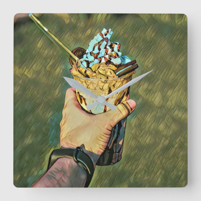 Cool cold freezing ice cream quadratische wanduhr (Vorderseite)