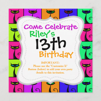 Cool Colorful Kitty Cat Pop Art Einladung