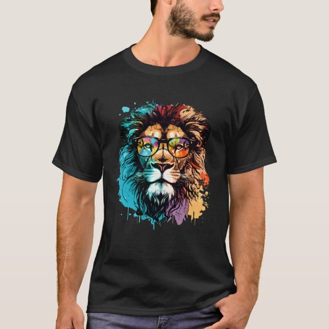 Cool Colorful Lion Animal Lion T-Shirt (Vorderseite)