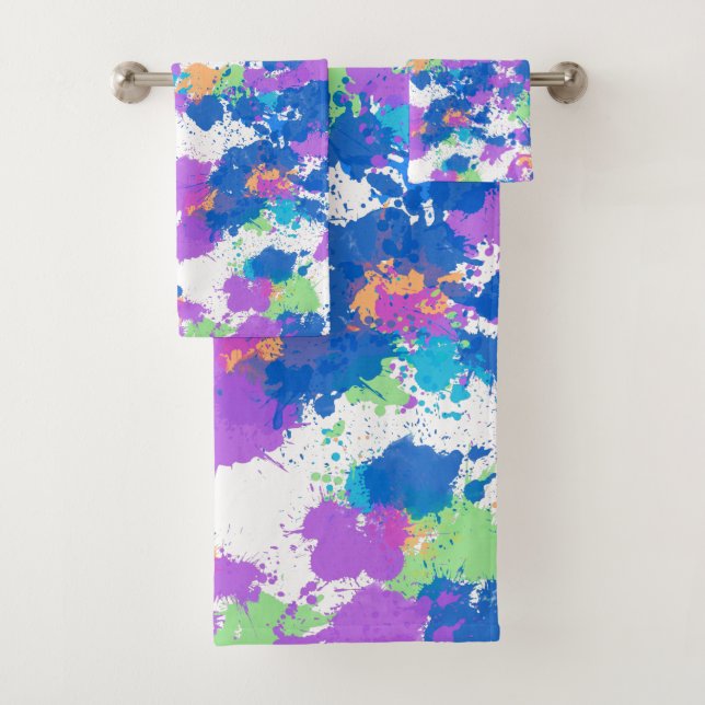 Cool Colors Abstract Splatter Paint Badhandtuch Set (Insitu)