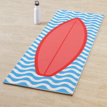 Cool Coral Red Blue Waves Surfen Yoga Mat