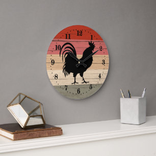 Cool Country rooster decor Large Clock Große Wanduhr