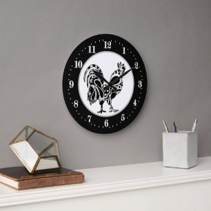 Cool Country rooster decor Large Clock Große Wanduhr