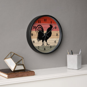 Cool Country rooster decor Large Clock Uhr