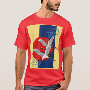Cool Crane Bird Artwork, Dance of Cranes Japanese  T-Shirt