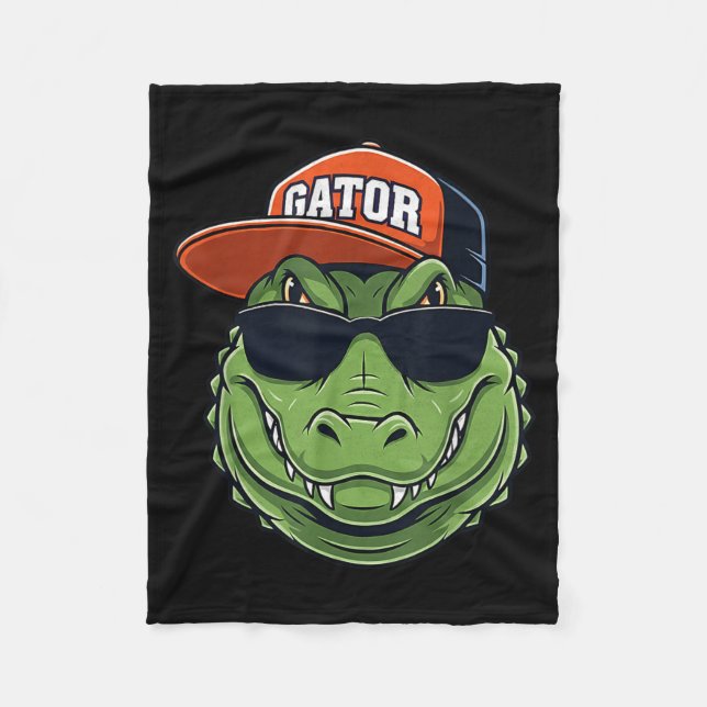 Cool Crocodile Animal Gator Graphic With Cap And S Fleecedecke (Vorderseite)
