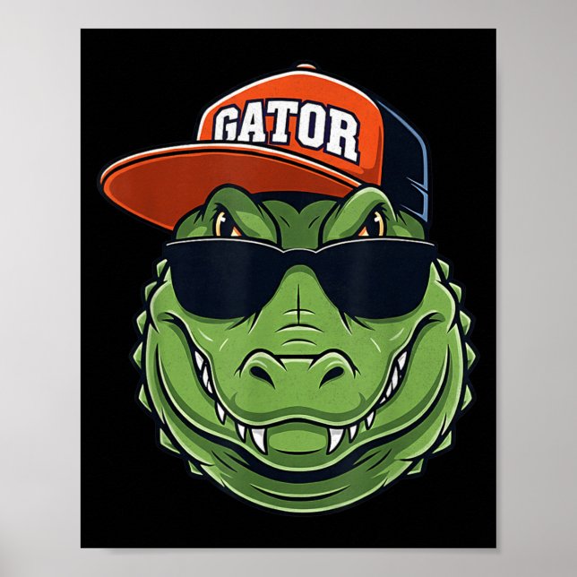 Cool Crocodile Animal Gator Graphic With Cap And S Poster (Vorne)
