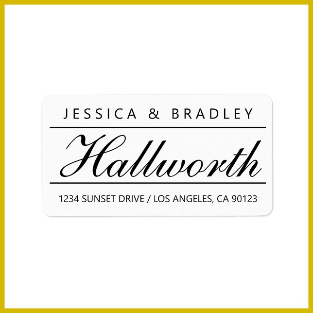 Cool Curry Surname Script B&W Rücksendeadresse Adressaufkleber (Von Creator hochgeladen)