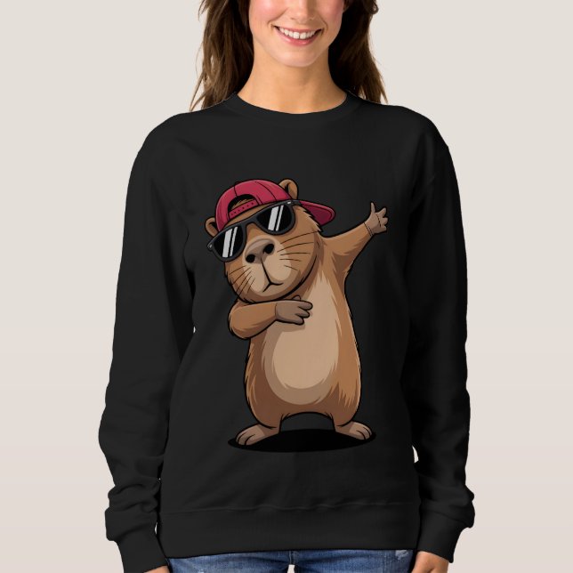 Cool Dabbing Capybara Cartoon Animal Design Sweatshirt (Vorderseite)