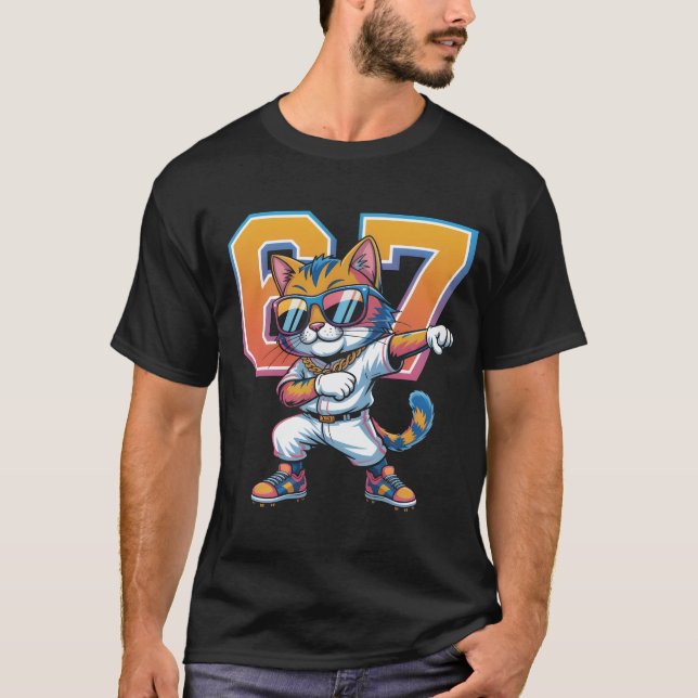 Cool Dabbing Cat 67 Baseball Sports Fan Gift | Fun T-Shirt (Vorderseite)