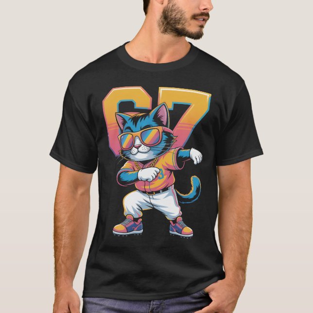 Cool Dabbing Cat 67 Baseball Sports Fan Gift | Fun T-Shirt (Vorderseite)