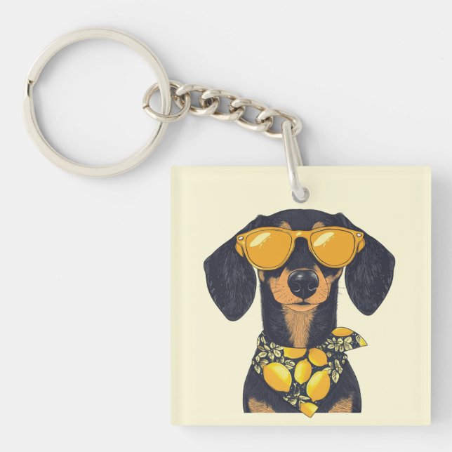 Cool Dachshund Dog Sunglasses Lemons Schlüsselanhänger (Vorderseite)