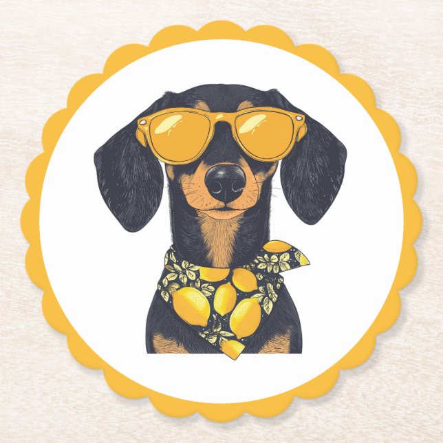 Cool Dachshund Dog Sunglasses Lemons Untersetzer (Vorderseite)