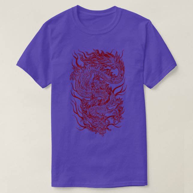 Cool Dark Red Japanese Dragon Backside  T-Shirt (Design vorne)