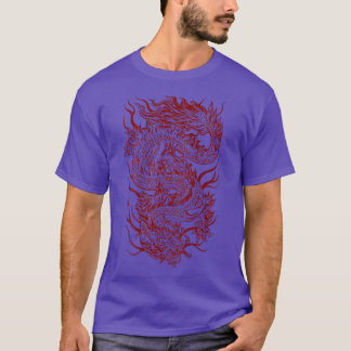Cool Dark Red Japanese Dragon Backside T-Shirt