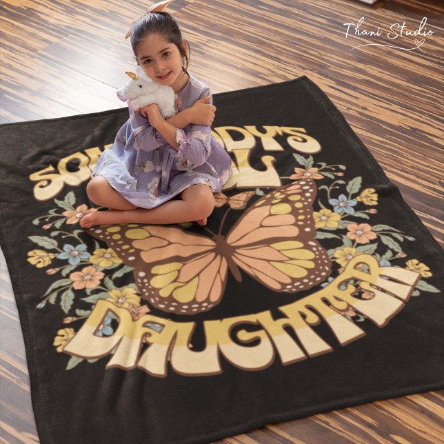 Cool Daughter Butterfly Wilde Blume Vintag Retro Fleecedecke (Von Creator hochgeladen)