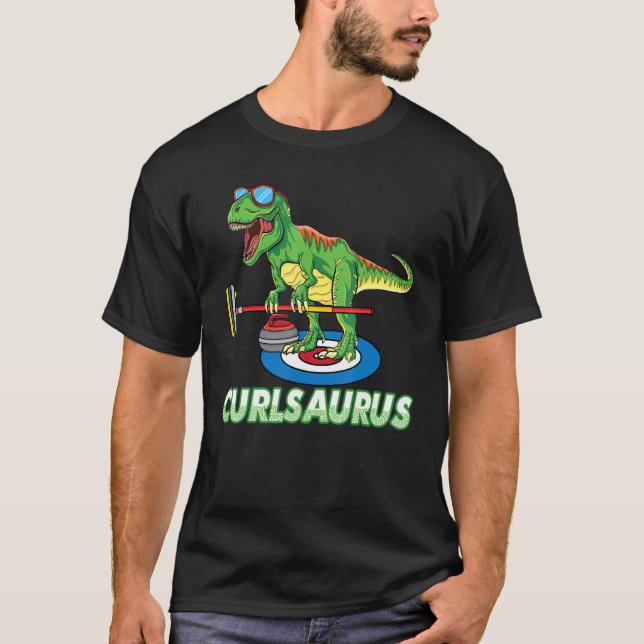 cool Dinosaur curling T Rex curler winter ice Spor T-Shirt (Vorderseite)