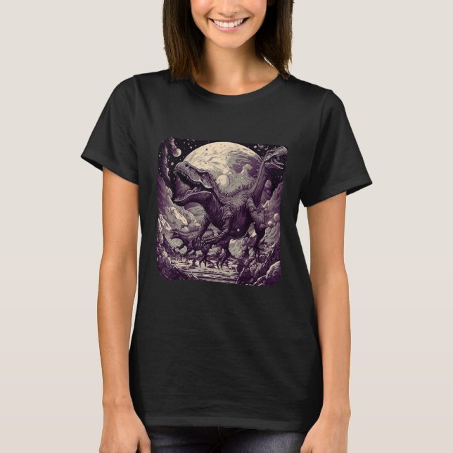 Cool Dinosaurs Space Graphic Fantasy Art T-Shirt (Vorderseite)