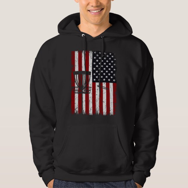 Cool Disc Golf Player Distressed USA American Flag Hoodie (Vorderseite)