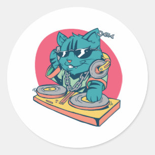 Cool DJ Cat Runder Aufkleber