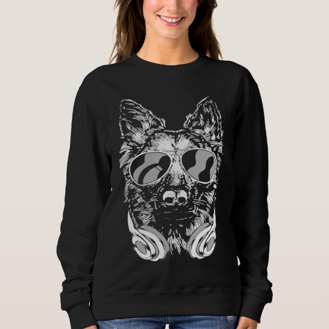 Cool DJ Shepherd Dog with Sunglasses Headphones an Sweatshirt (Vorderseite)