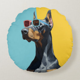 Cool Doberman with sunglasses Rundes Kissen
