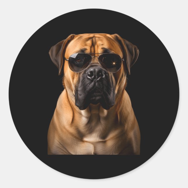 Cool Dog Sungles Bullmastiff Funny Look  Runder Aufkleber (Vorderseite)