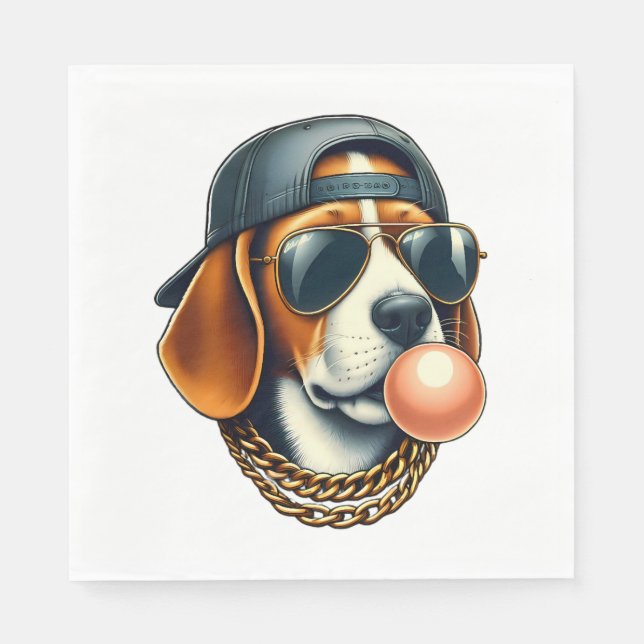 Cool Dogzz ein cooler Beagle mit Sonnenbrille und  Serviette (Vorderseite)