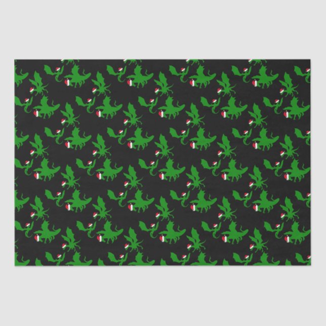 Cool Dragon Christmas Black Green Seidenpapier (Vorderseite)