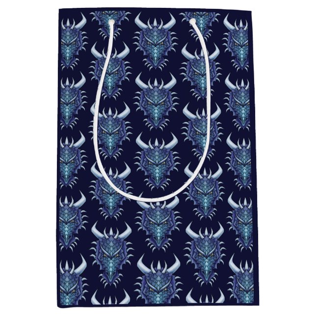 Cool Dragon Head Blue Fantasy DND Name Mittlere Geschenktüte (Vorderseite)