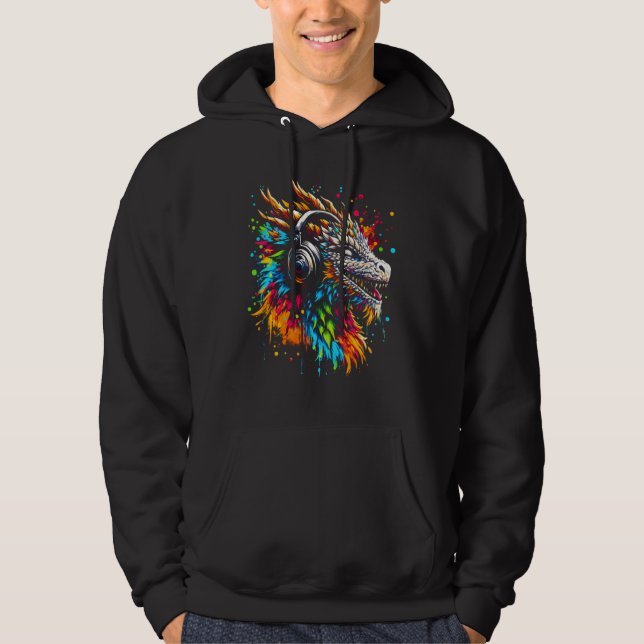 Cool Dragon Headphone Music Art Weihnachten Hoodie (Vorderseite)