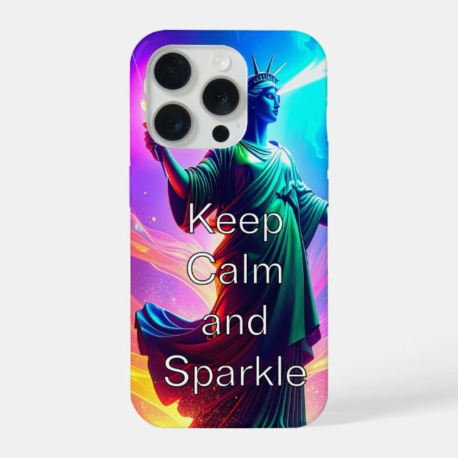 Cool Dramatic Lady Liberty Keep Calm and Sparkle  iPhone Hülle (Rückseite)