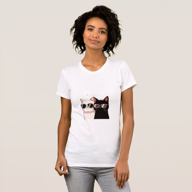 Cool Dual-Cat Sunglasses T-Shirt (Vorne ganz)