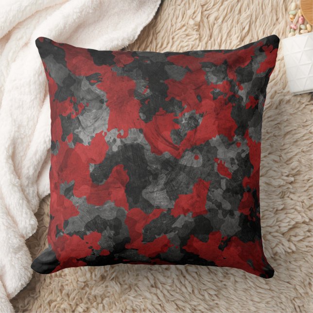 Cool dunkelrote Camouflage dekoratives Kissen (Decke)