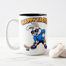 Cool Easter Bunny Hockey Player Zweifarbige Tasse