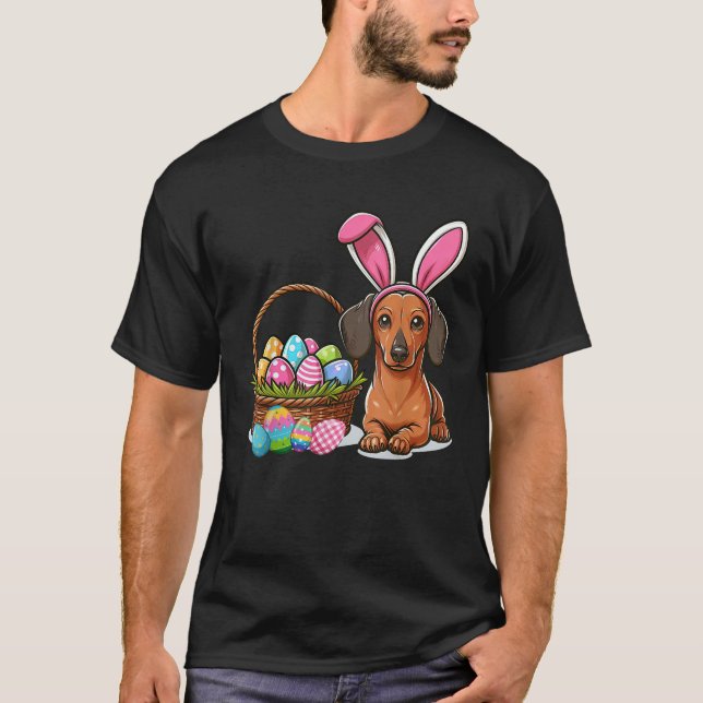 Cool Easter Dachshund Easter Basket Bunny Ears Hap T-Shirt (Vorderseite)