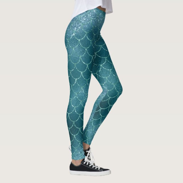 cool ein Meerjungfrau Glitzer schick grüner Schwan Leggings (Rechts)